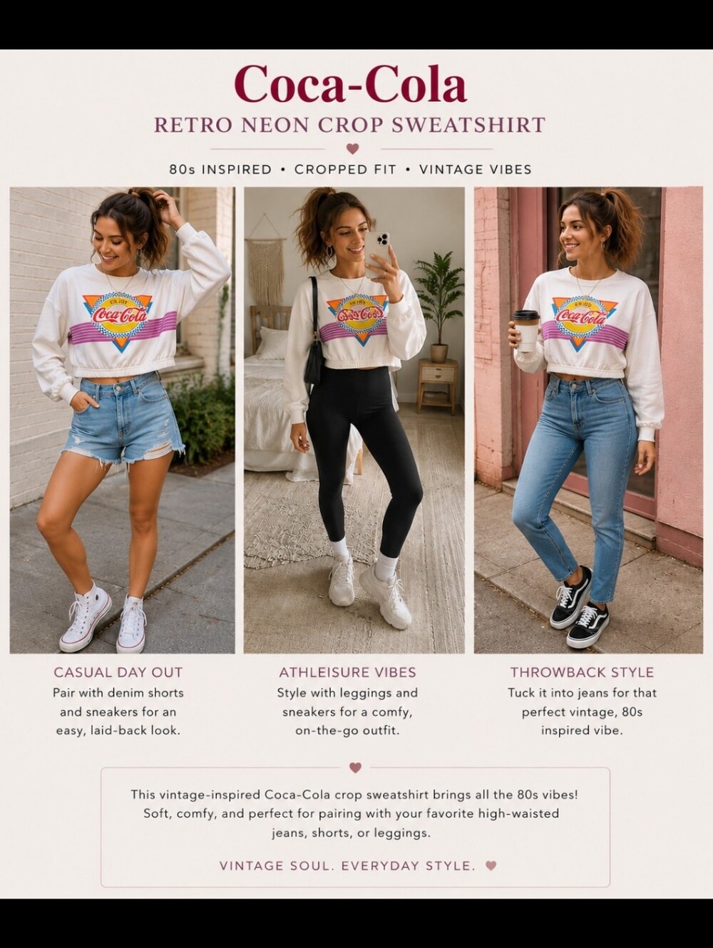 Coca-Cola ~ Retro Neon Crop Sweatshirt | 80s Inspired Pullover